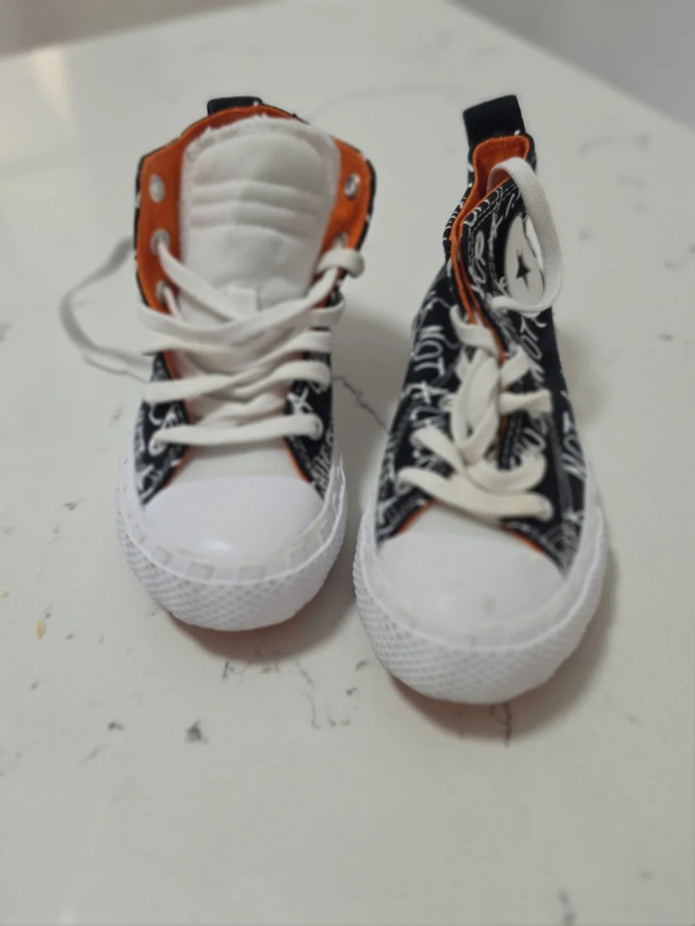 Converse Black & White High-Top Sneakers with Orange Lining For Kids
